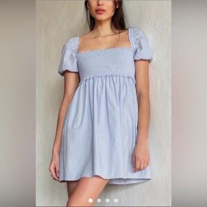 Sunday Best Light Blue Smocked Puff Sleeve Dress